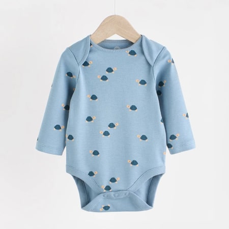 5'li %100 Pamuk Bebek Body — Mavi Desenli